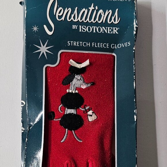 Sensations Gloves By Isotoner Fleece Lined Red One Size 2005 Poodle Dog NWT - Picture 2 of 4